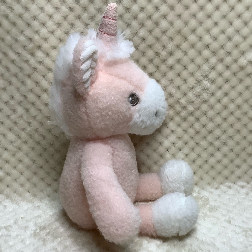 MTY International Plush Pink Unicorn With Rattle Inside Stuffed Animal Toy